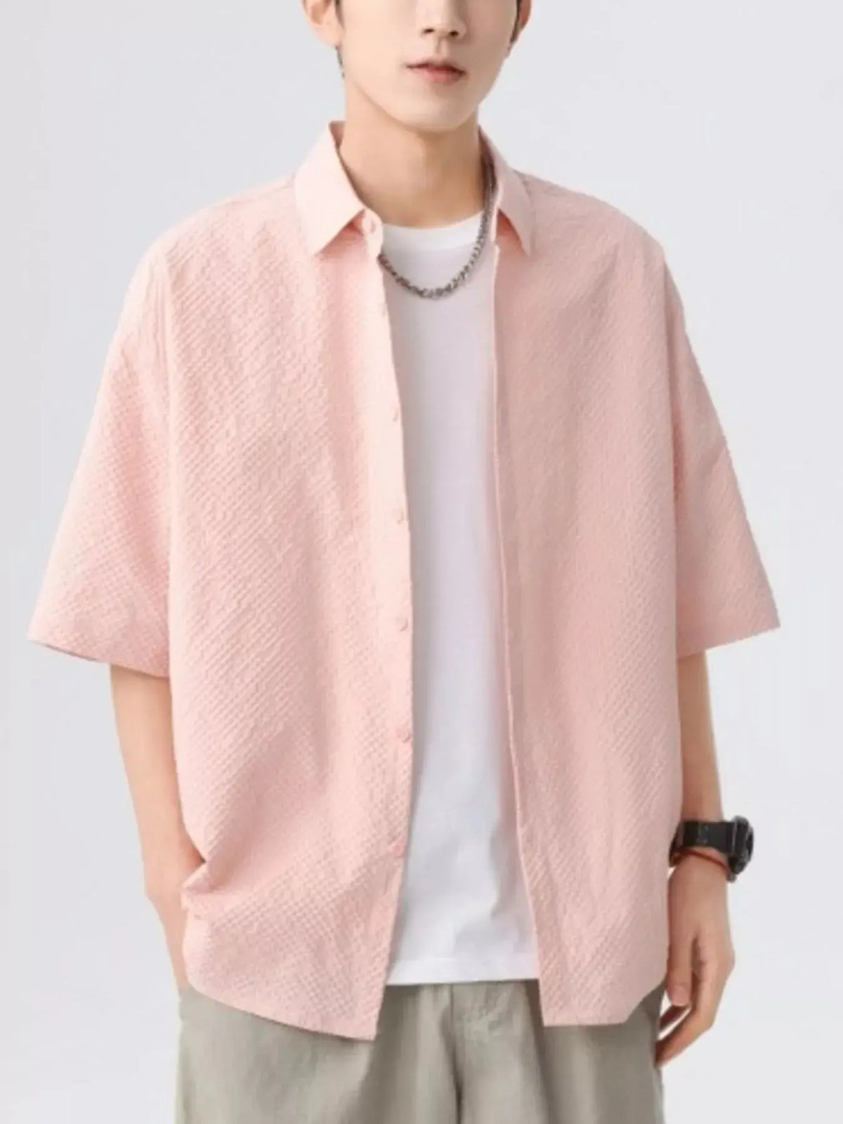 Men's Full Size Textured Short-Sleeve Shirt Plus Size  COOLANDBAG