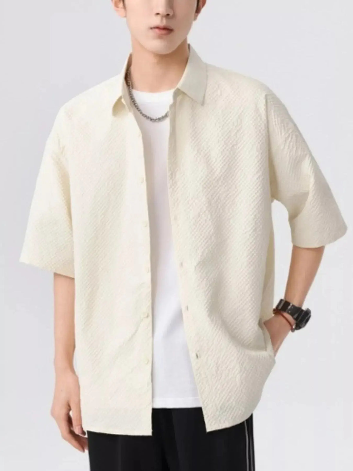 Men's Full Size Textured Short-Sleeve Shirt Plus Size  COOLANDBAG