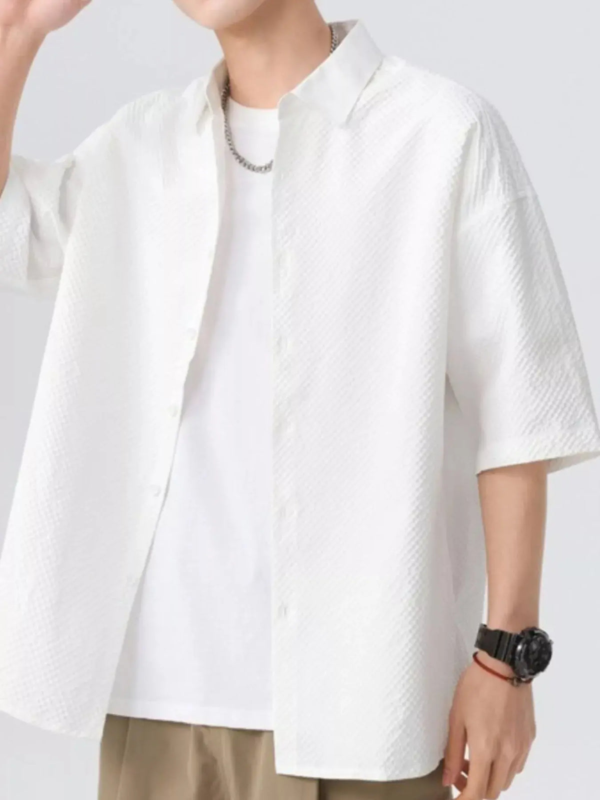 Men's Full Size Textured Short-Sleeve Shirt Plus Size  COOLANDBAG