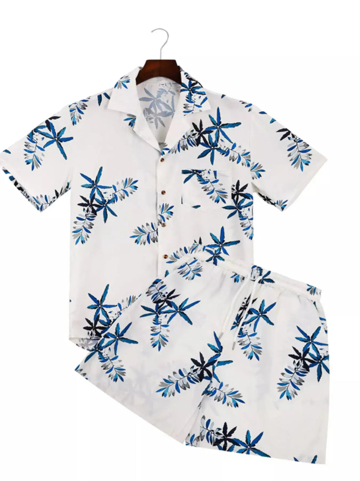 Men's Full Size Tropical Print Short Sleeve Shirt and Shorts Set Plus Size  COOLANDBAG
