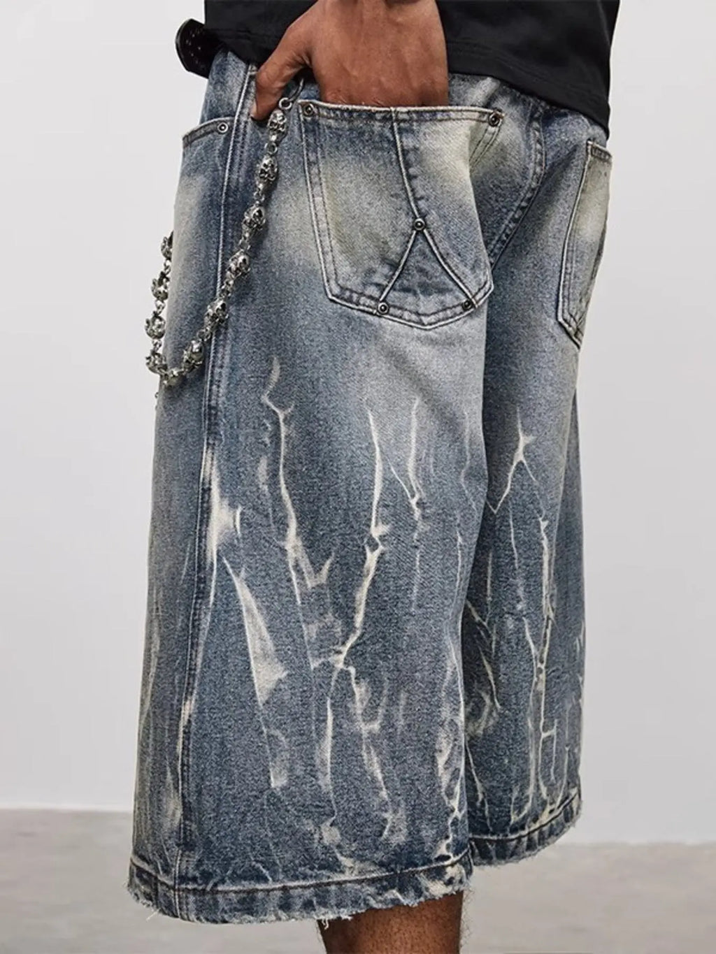 Men's Full Size Washed Loose Fit Denim Shorts Plus Size  COOLANDBAG