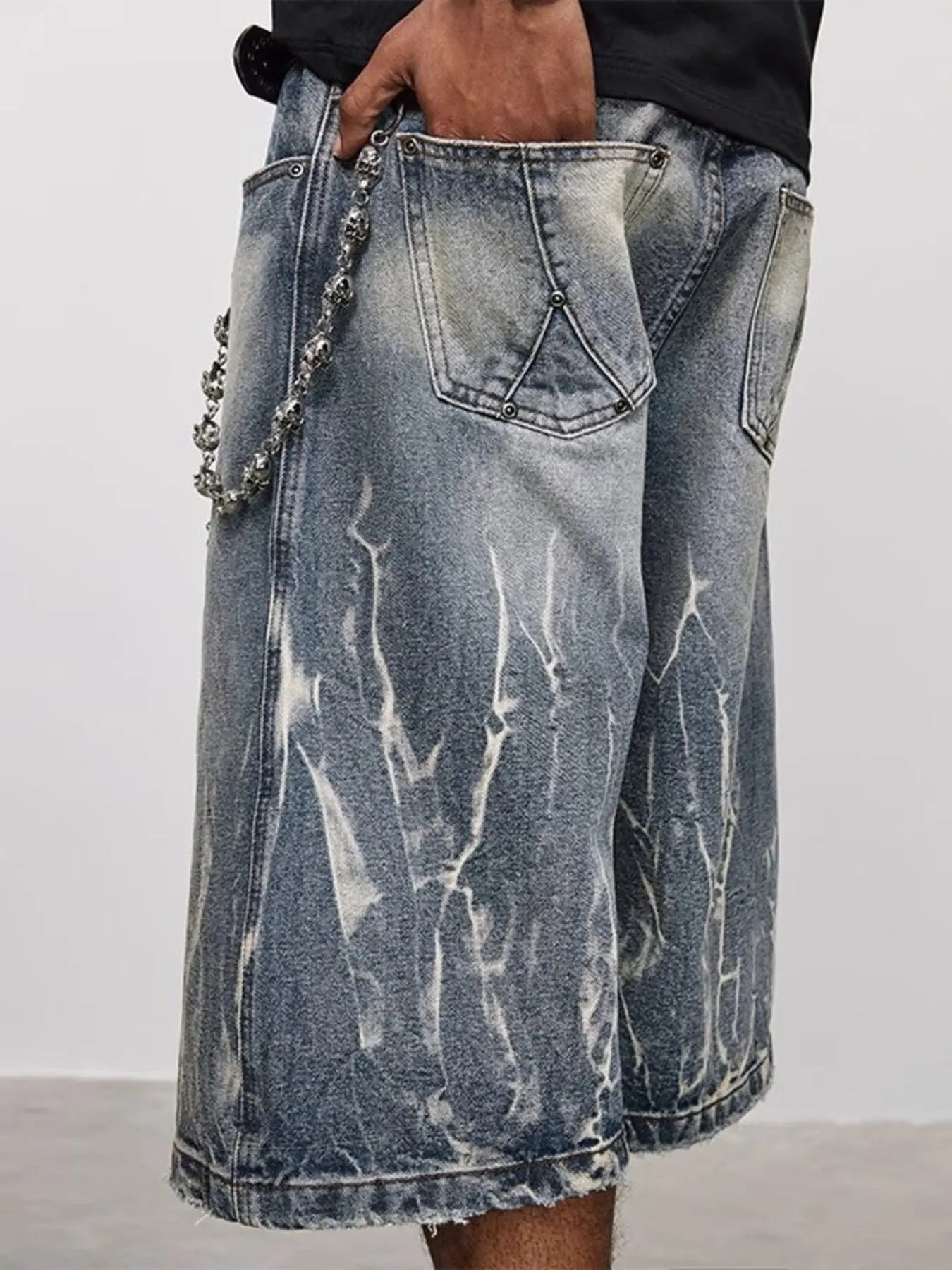 Men's Full Size Washed Loose Fit Denim Shorts Plus Size  COOLANDBAG