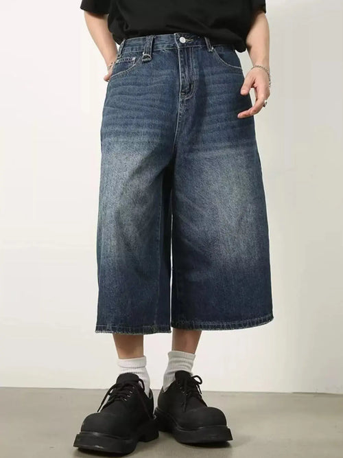 Men's Full Size Wide Leg Cropped Jeans Plus Size  COOLANDBAG