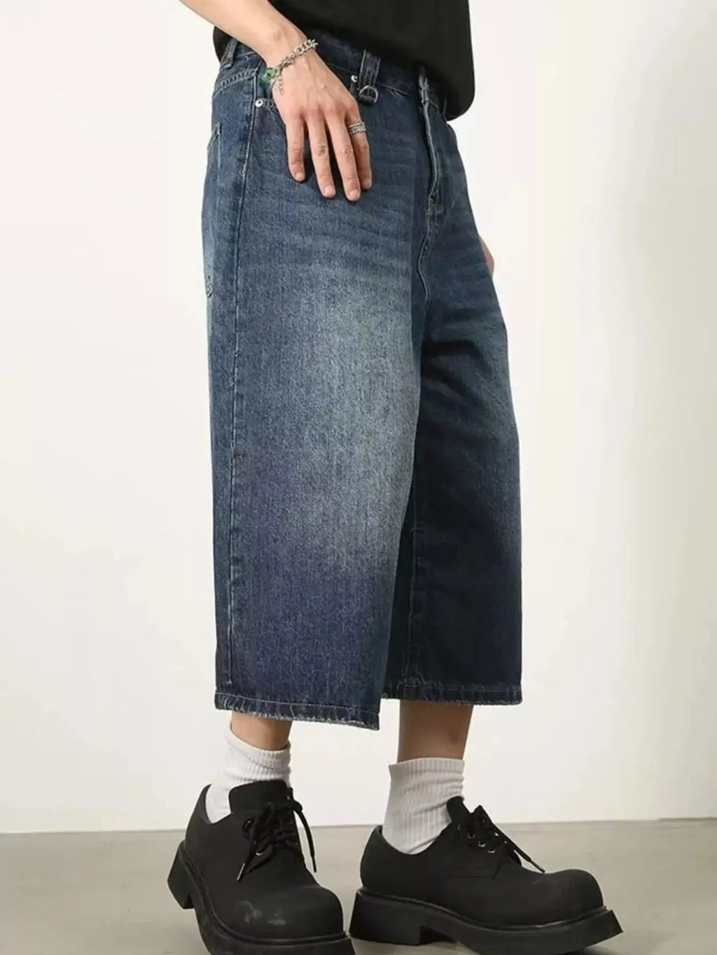 Men's Full Size Wide Leg Cropped Jeans Plus Size  COOLANDBAG