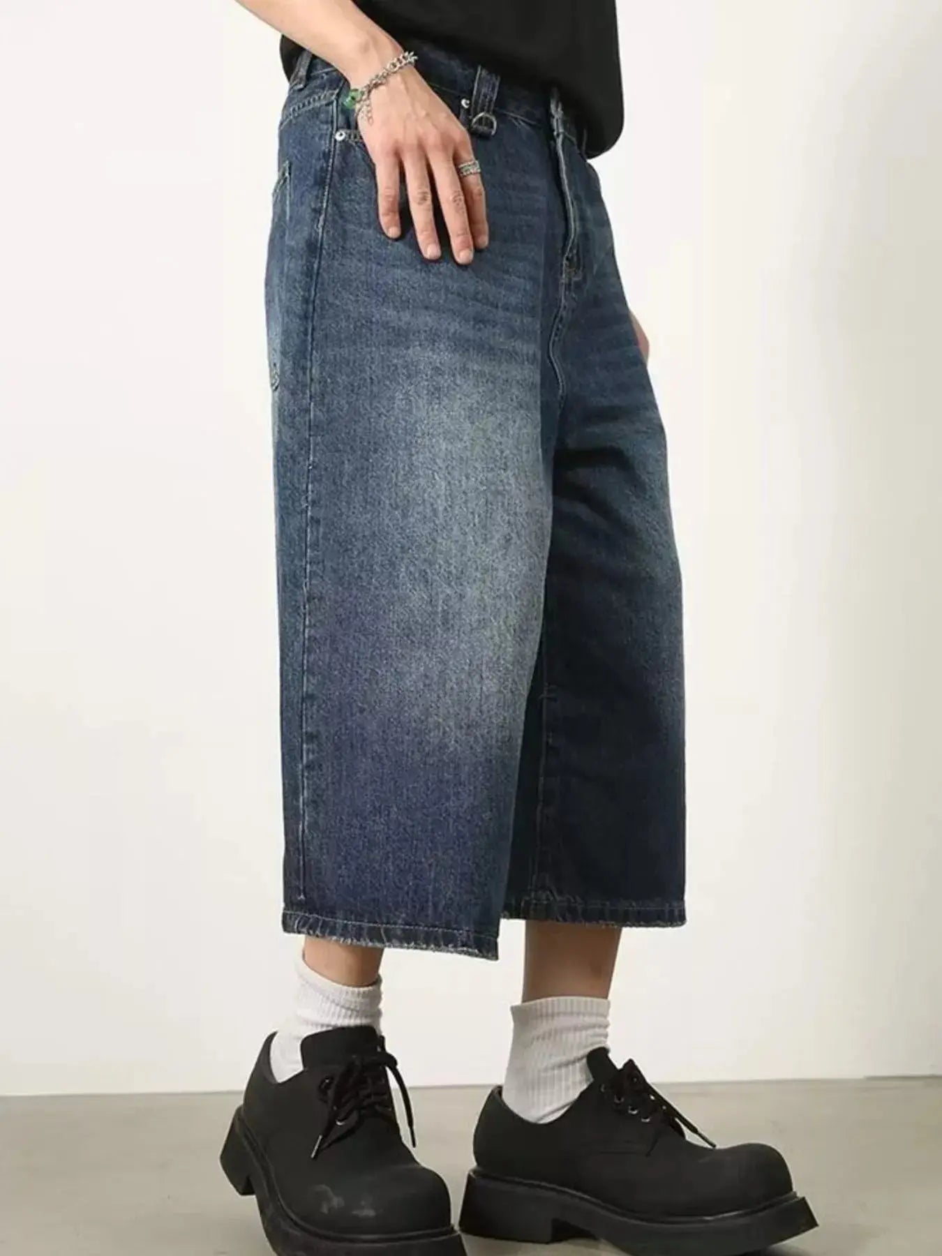 Men's Full Size Wide Leg Cropped Jeans Plus Size  COOLANDBAG