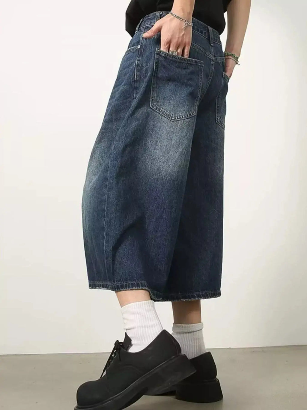 Men's Full Size Wide Leg Cropped Jeans Plus Size  COOLANDBAG