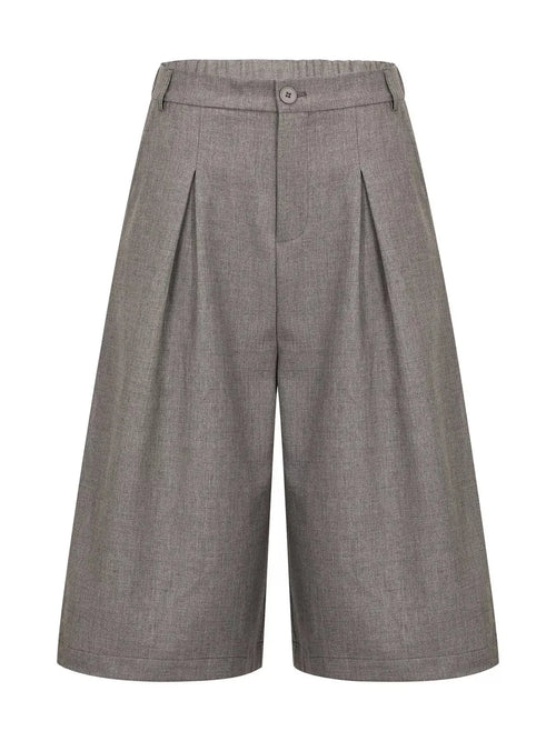 Men's High-Waisted Pleated Wide-Leg Capri Pants  COOLANDBAG