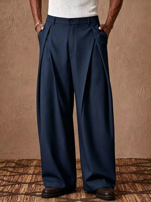 Men's High-Waisted Wide-Leg Pleated Dress Pants  COOLANDBAG