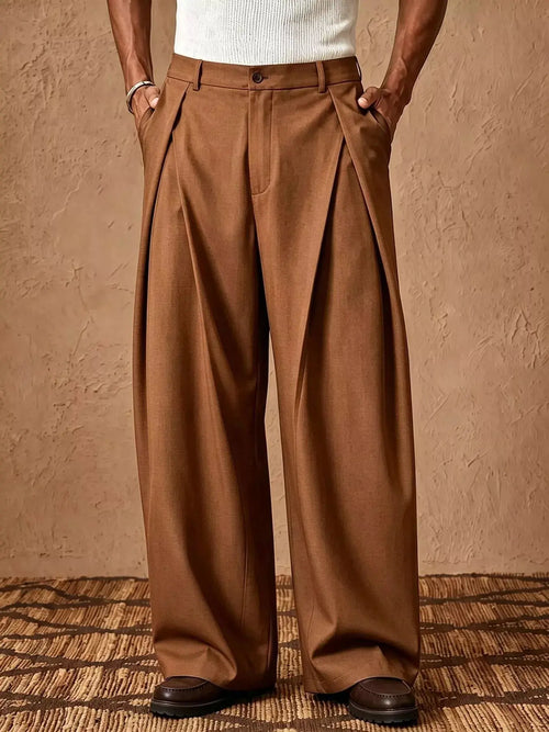Men's High-Waisted Wide-Leg Pleated Dress Pants  COOLANDBAG