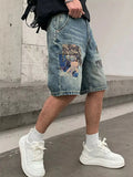 Men's Patchwork Graphic Denim Shorts  COOLANDBAG