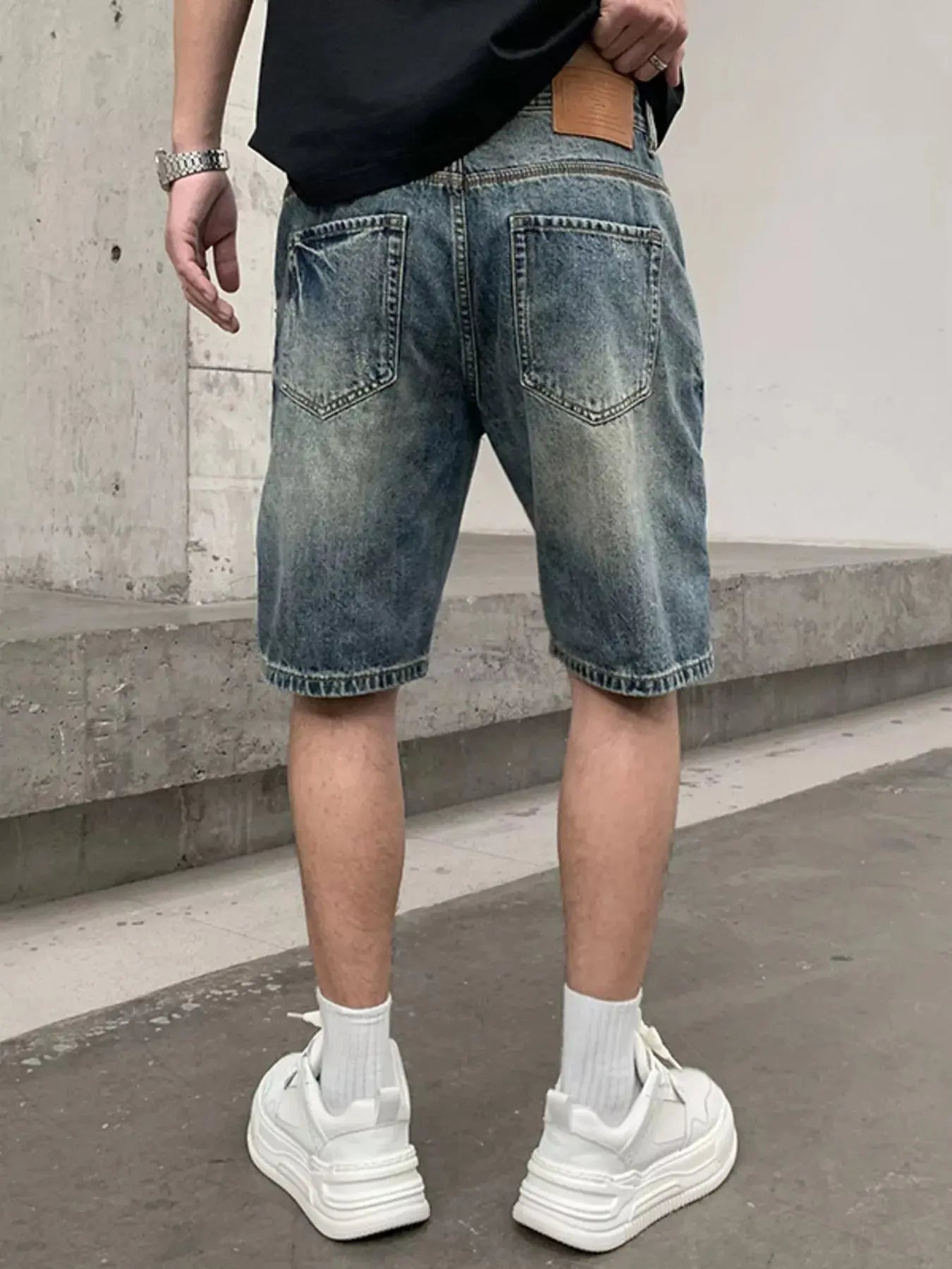 Men's Patchwork Graphic Denim Shorts  COOLANDBAG
