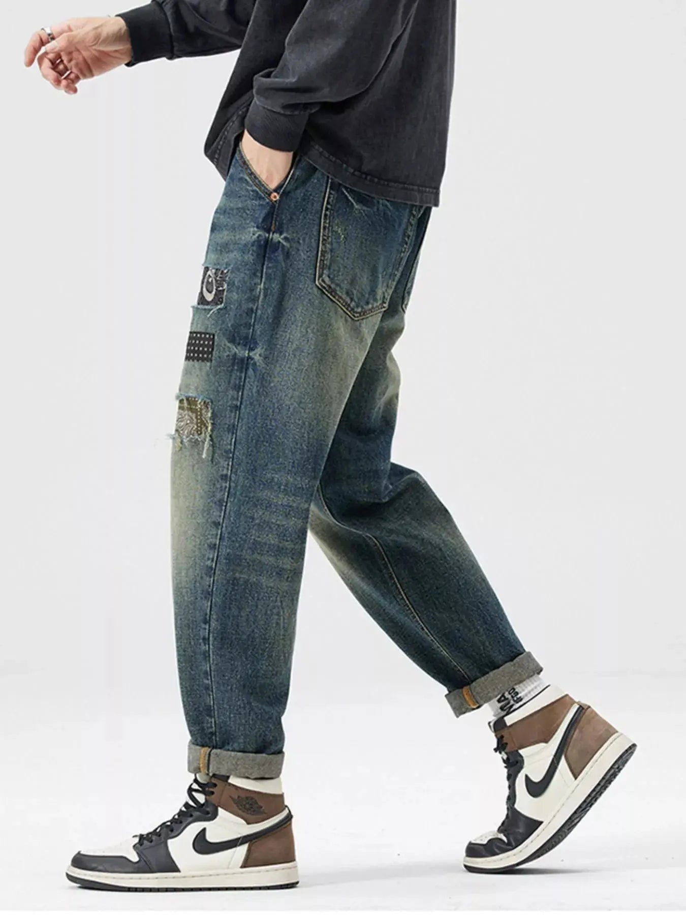 Men's Patchwork Ripped Loose Fit Jeans  COOLANDBAG
