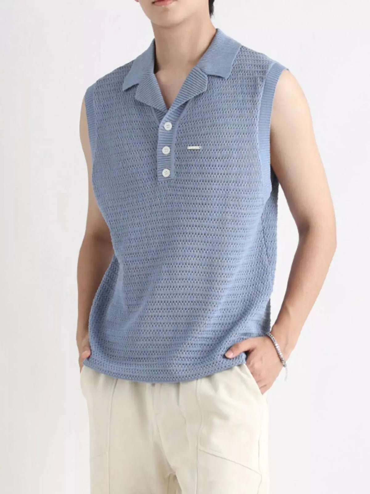 Débardeur Col Polo en Maille Respirante Grande Taille Homme