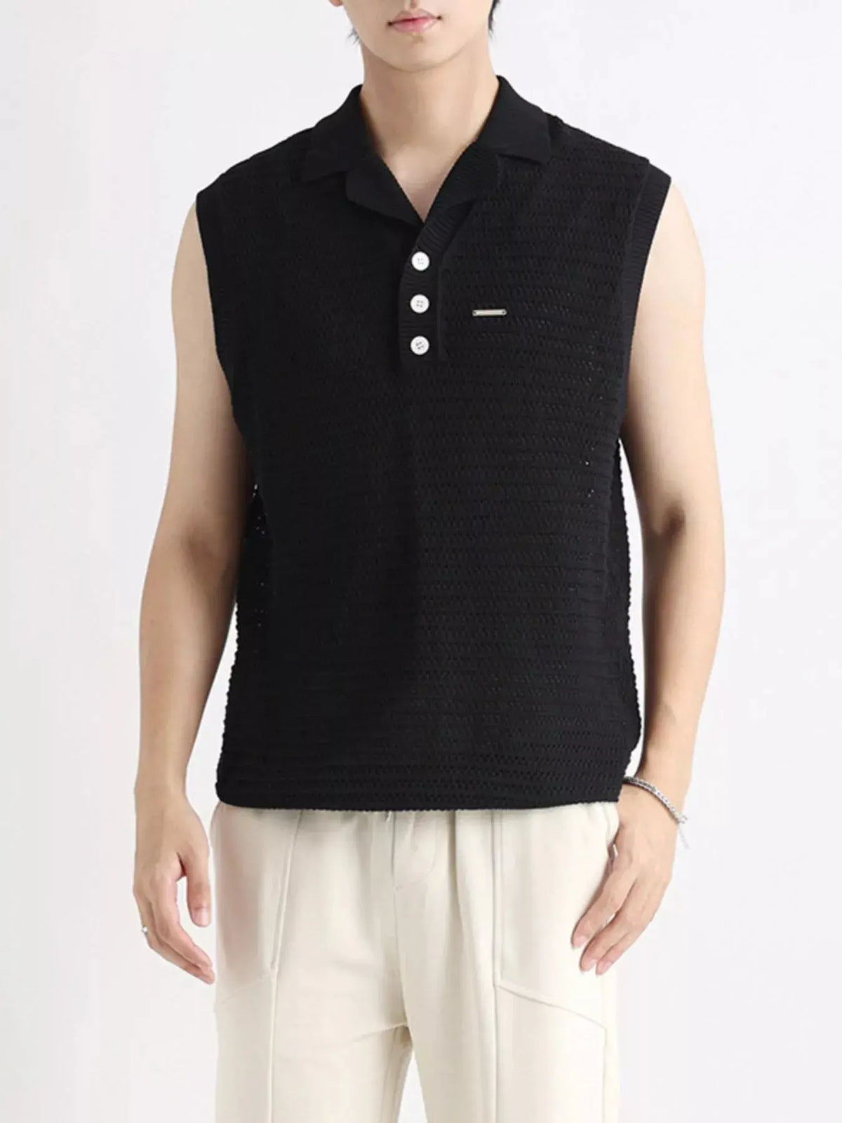 Men's Plus Size Breathable Knit Polo Collar Tank  COOLANDBAG