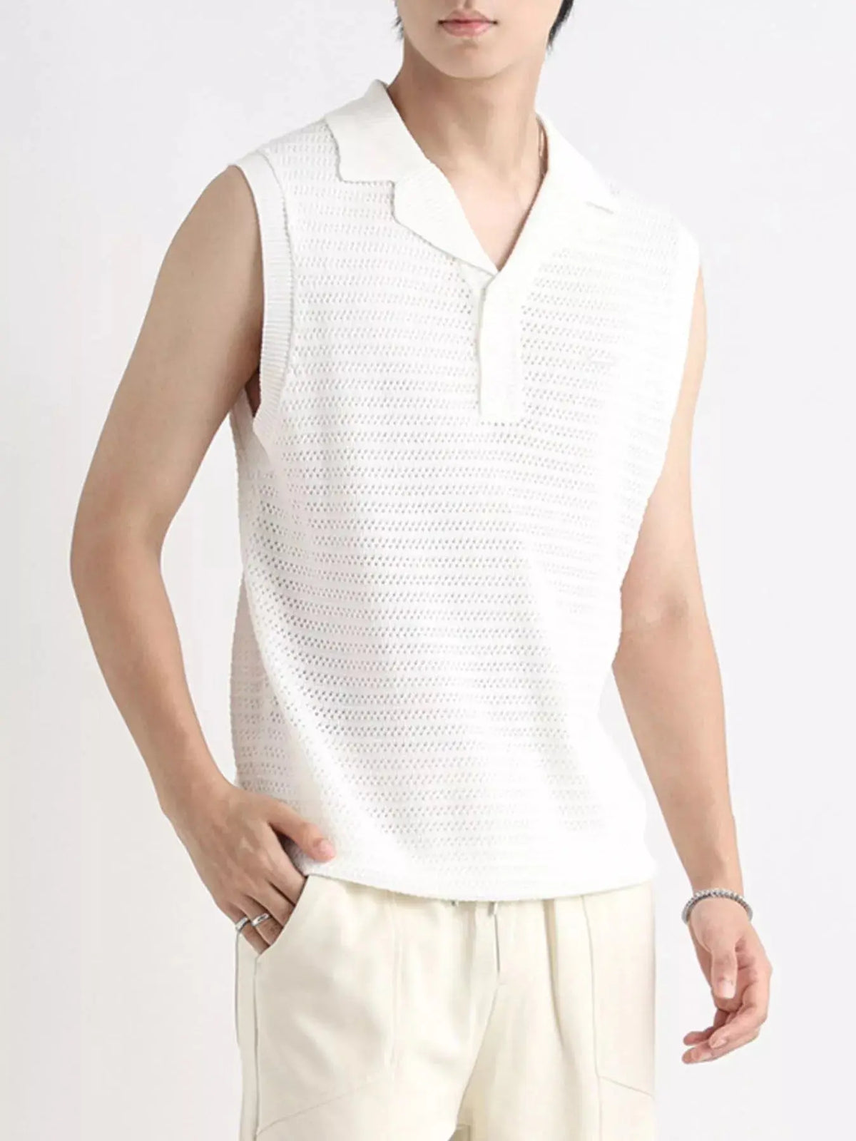 Men's Plus Size Breathable Knit Polo Collar Tank  COOLANDBAG