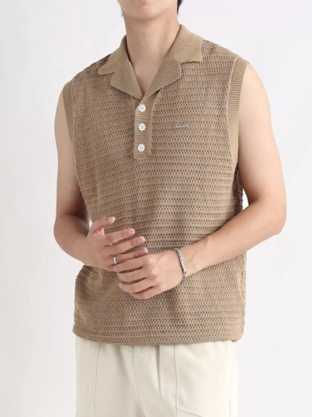 Men's Plus Size Breathable Knit Polo Collar Tank  COOLANDBAG