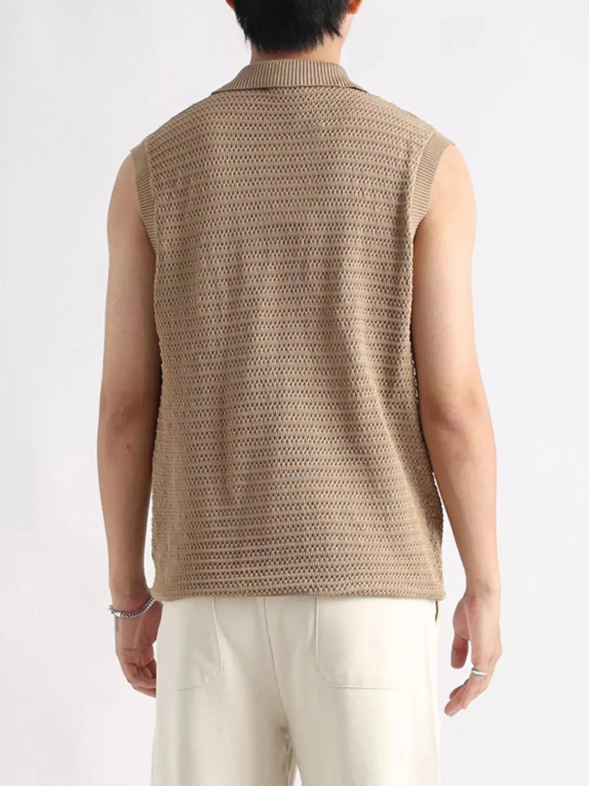 Men's Plus Size Breathable Knit Polo Collar Tank  COOLANDBAG