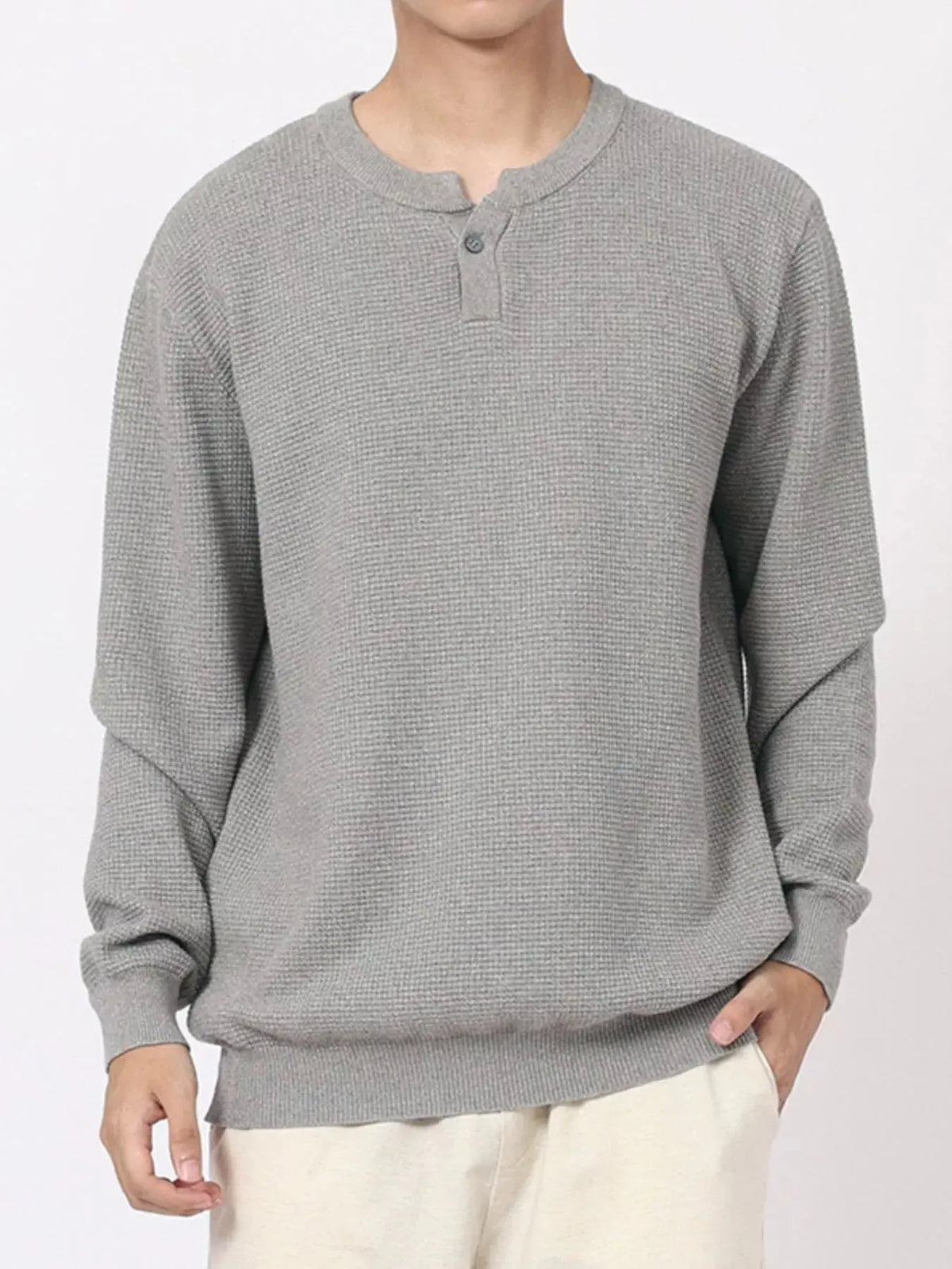 Men's Plus Size Button Detail Waffle Knit Top  COOLANDBAG