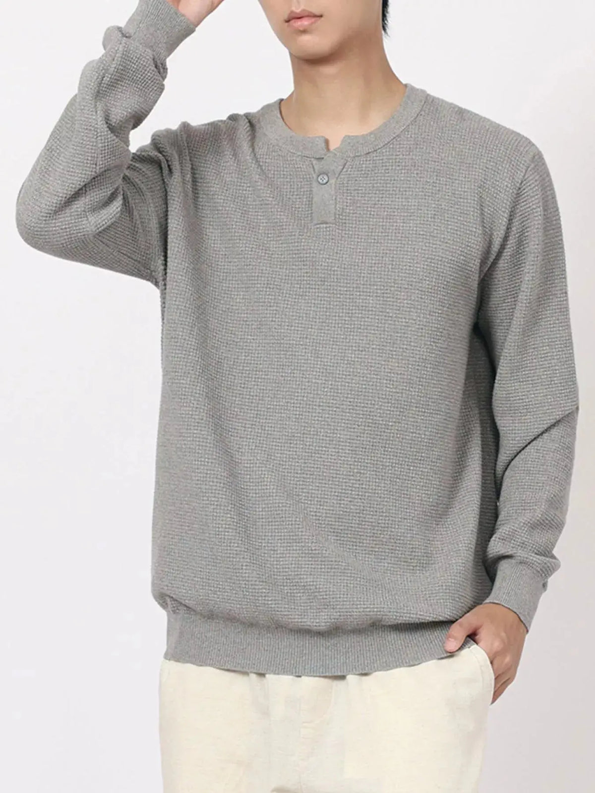Men's Plus Size Button Detail Waffle Knit Top  COOLANDBAG