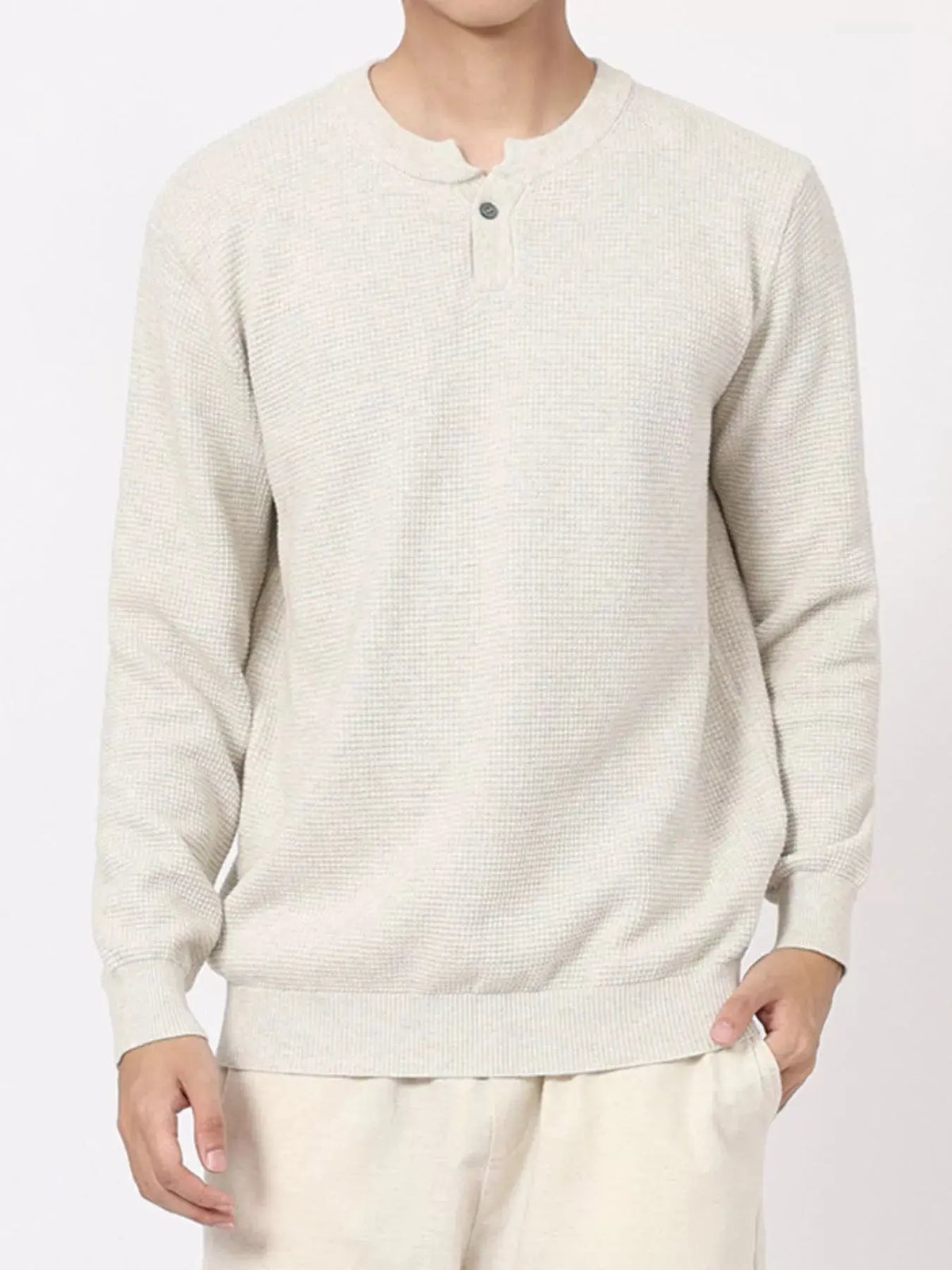 Men's Plus Size Button Detail Waffle Knit Top  COOLANDBAG