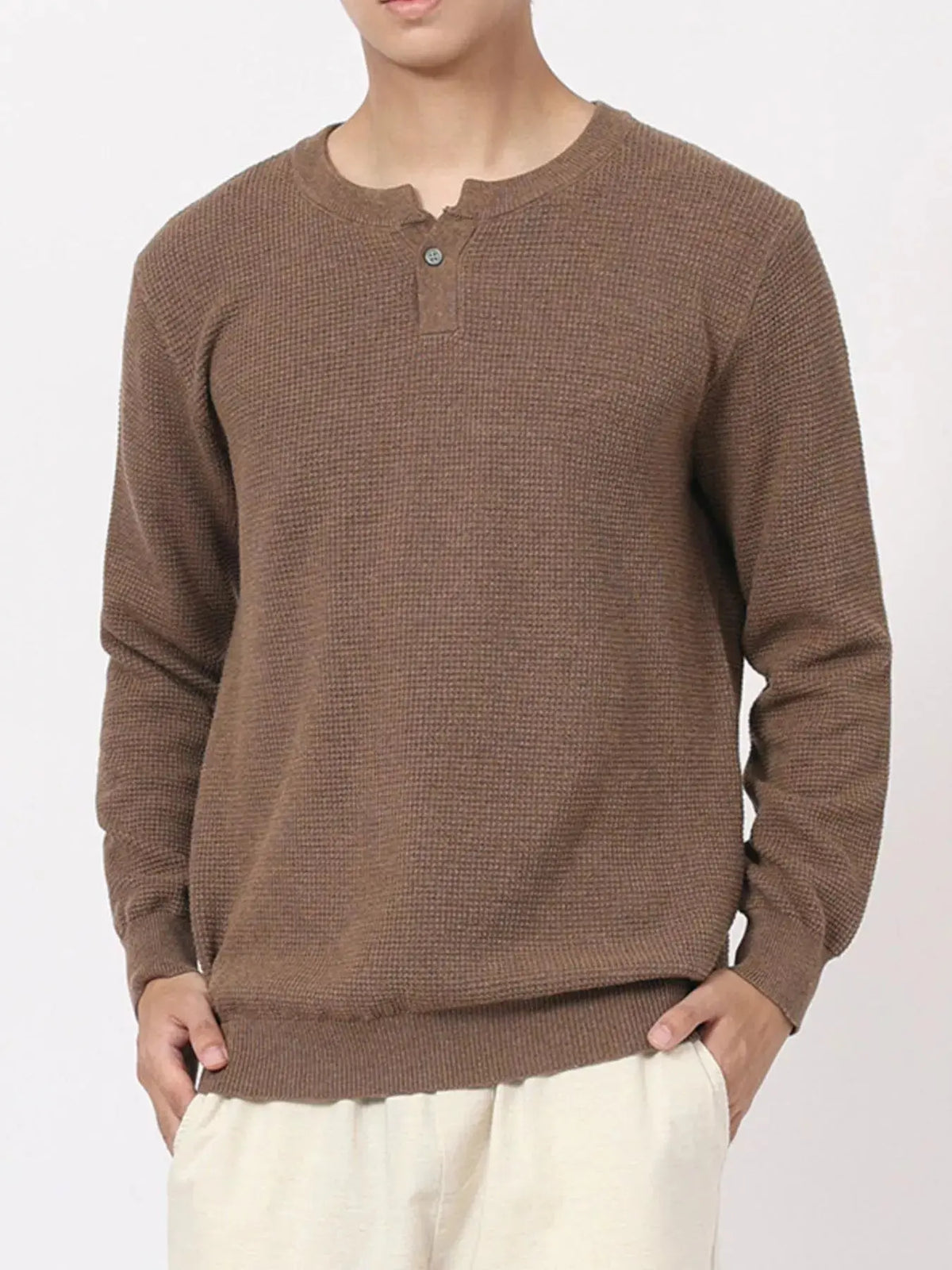 Men's Plus Size Button Detail Waffle Knit Top  COOLANDBAG