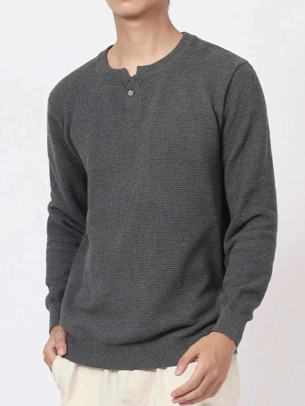 Men's Plus Size Button Detail Waffle Knit Top  COOLANDBAG