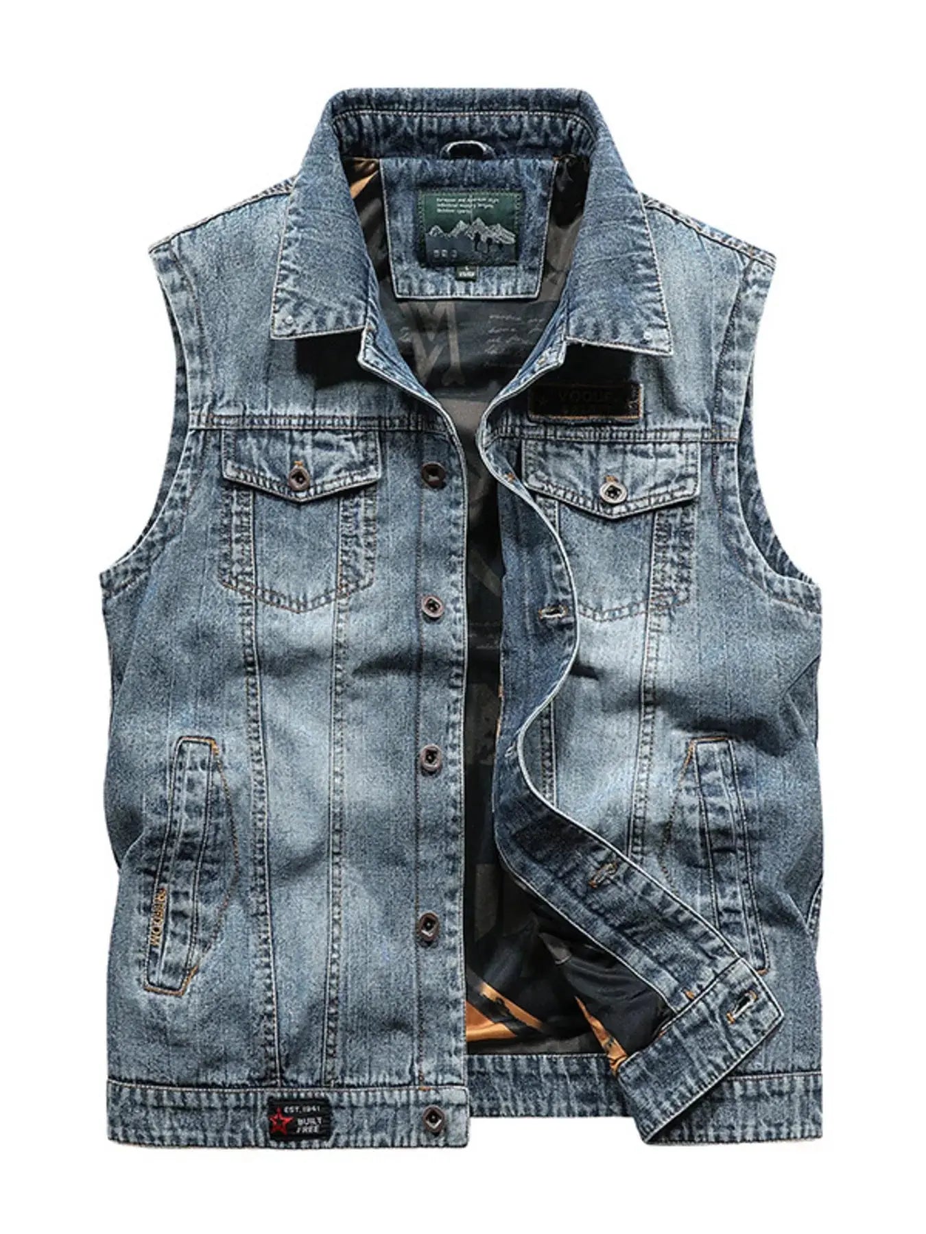 Men's Plus Size Button Up Denim Vest  COOLANDBAG
