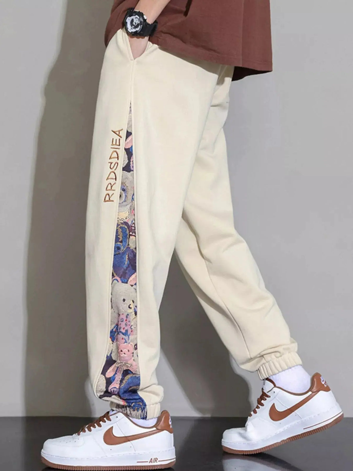 Men's Plus Size Casual Bear Print Side Panel Sweatpants  COOLANDBAG