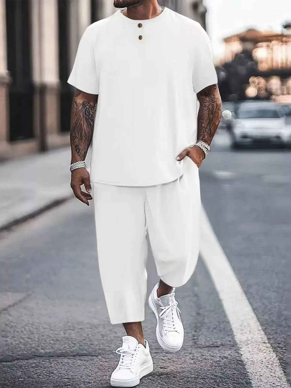 Men's Plus Size Casual Short Sleeve Top and Pants Set  COOLANDBAG