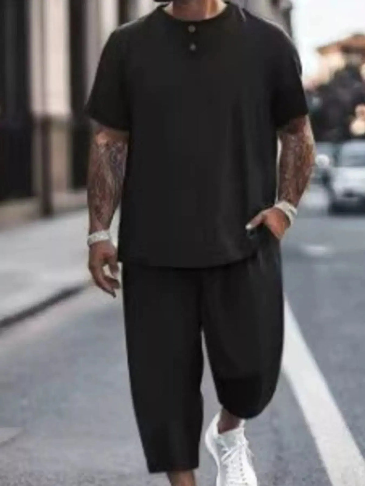 Men's Plus Size Casual Short Sleeve Top and Pants Set  COOLANDBAG