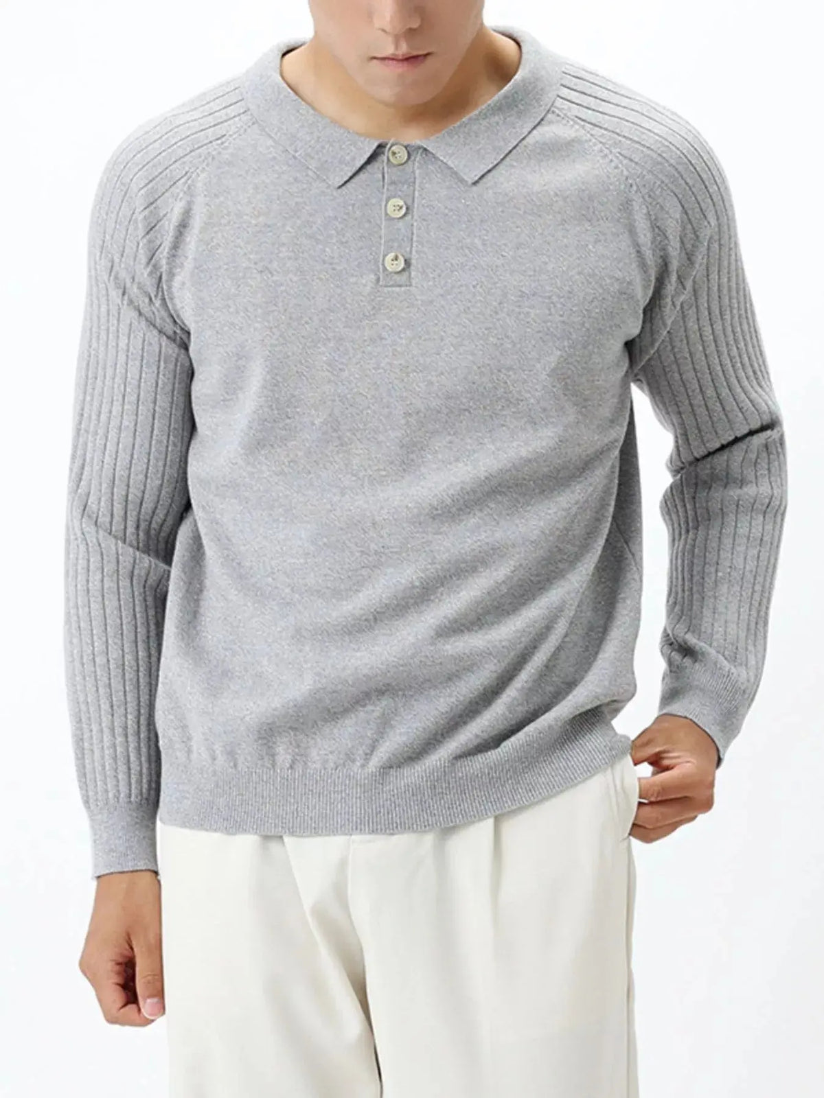 Men's Plus Size Classic Fit Ribbed Sleeve Knit Top  COOLANDBAG