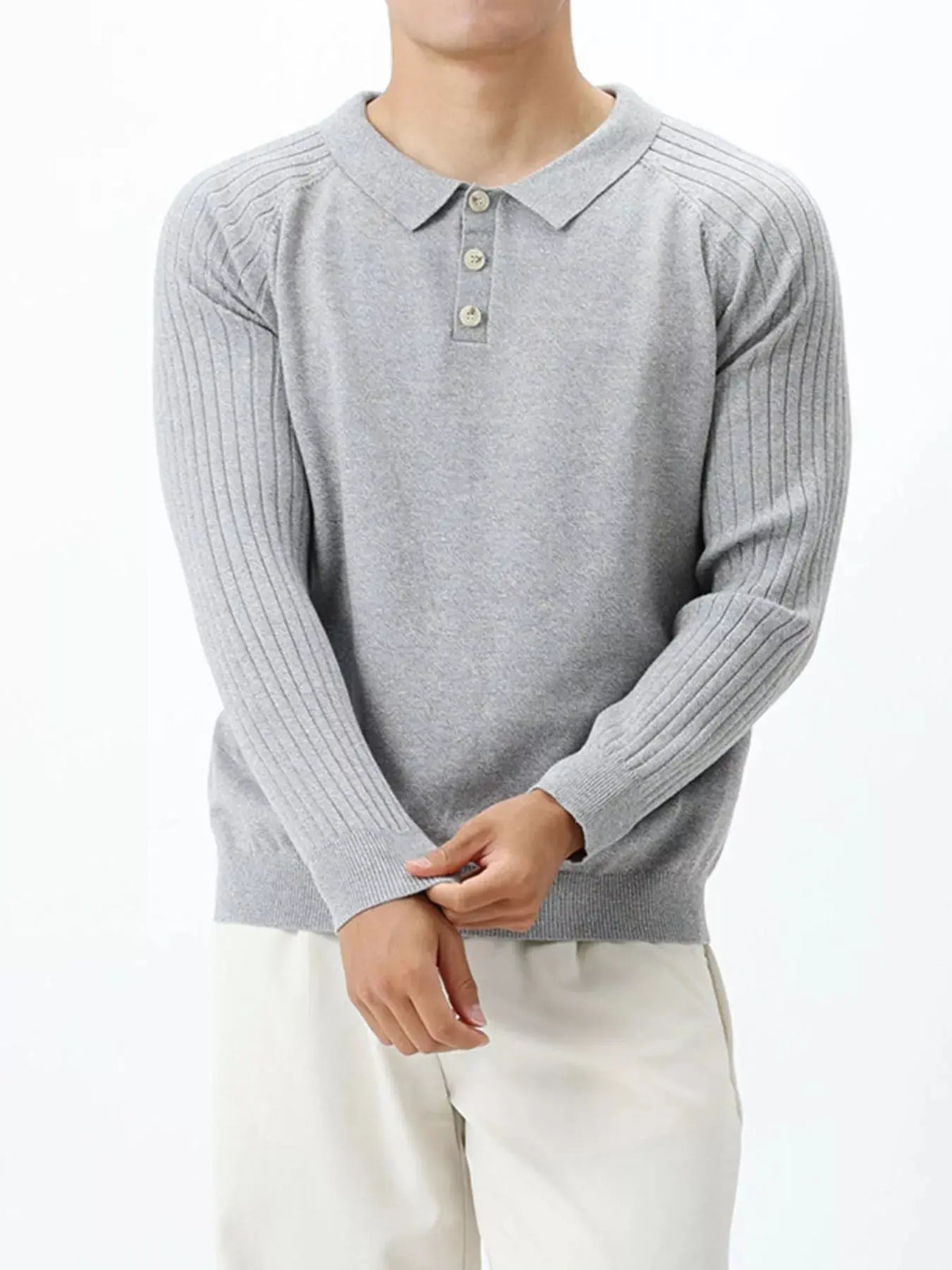 Men's Plus Size Classic Fit Ribbed Sleeve Knit Top  COOLANDBAG