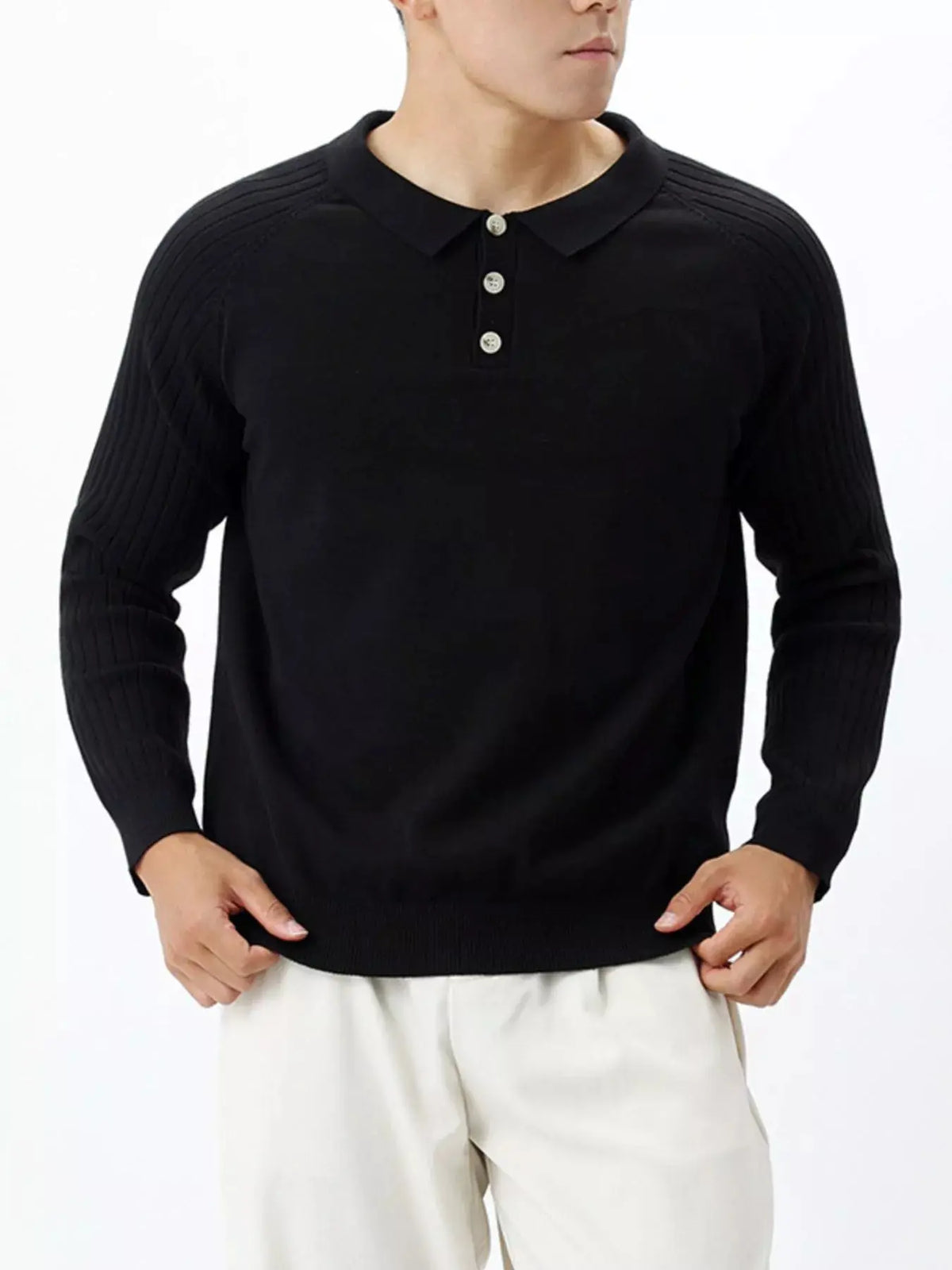Men's Plus Size Classic Fit Ribbed Sleeve Knit Top  COOLANDBAG