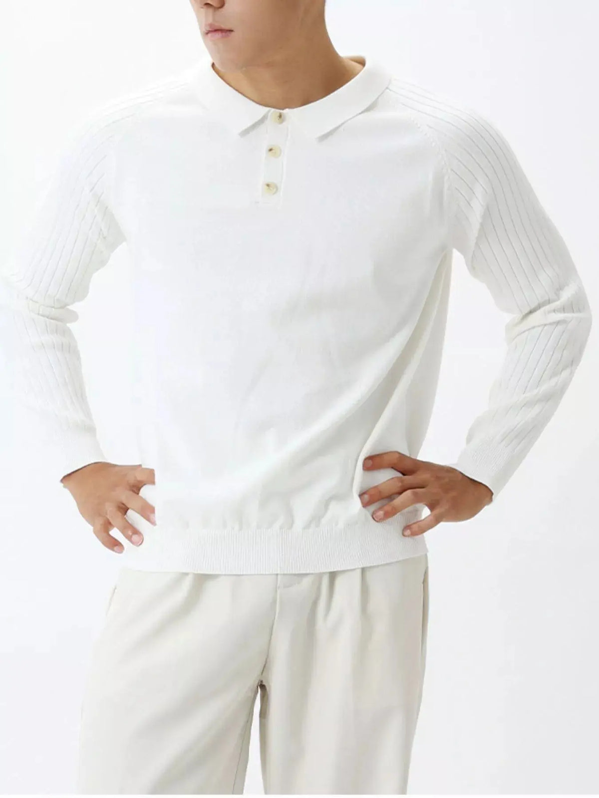 Men's Plus Size Classic Fit Ribbed Sleeve Knit Top  COOLANDBAG