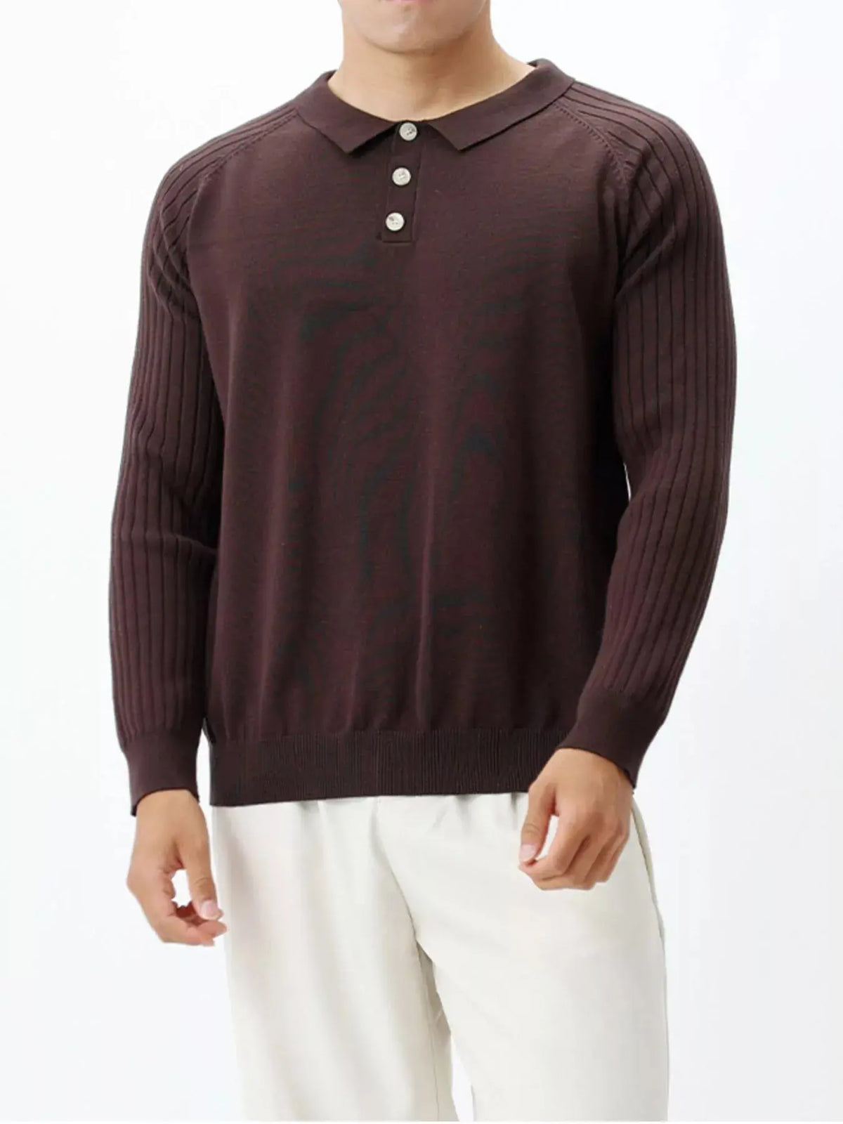 Men's Plus Size Classic Fit Ribbed Sleeve Knit Top  COOLANDBAG