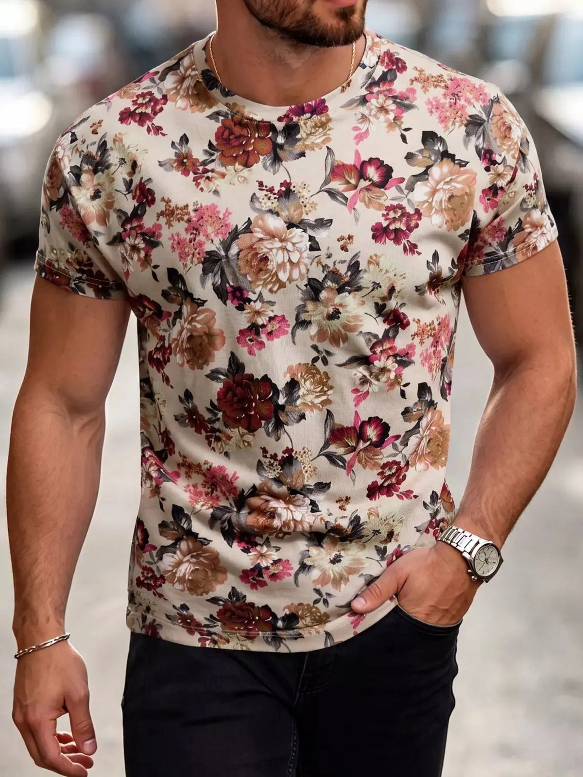 T-Shirt Coupe Ajustée Imprimé Floral Grande Taille Homme