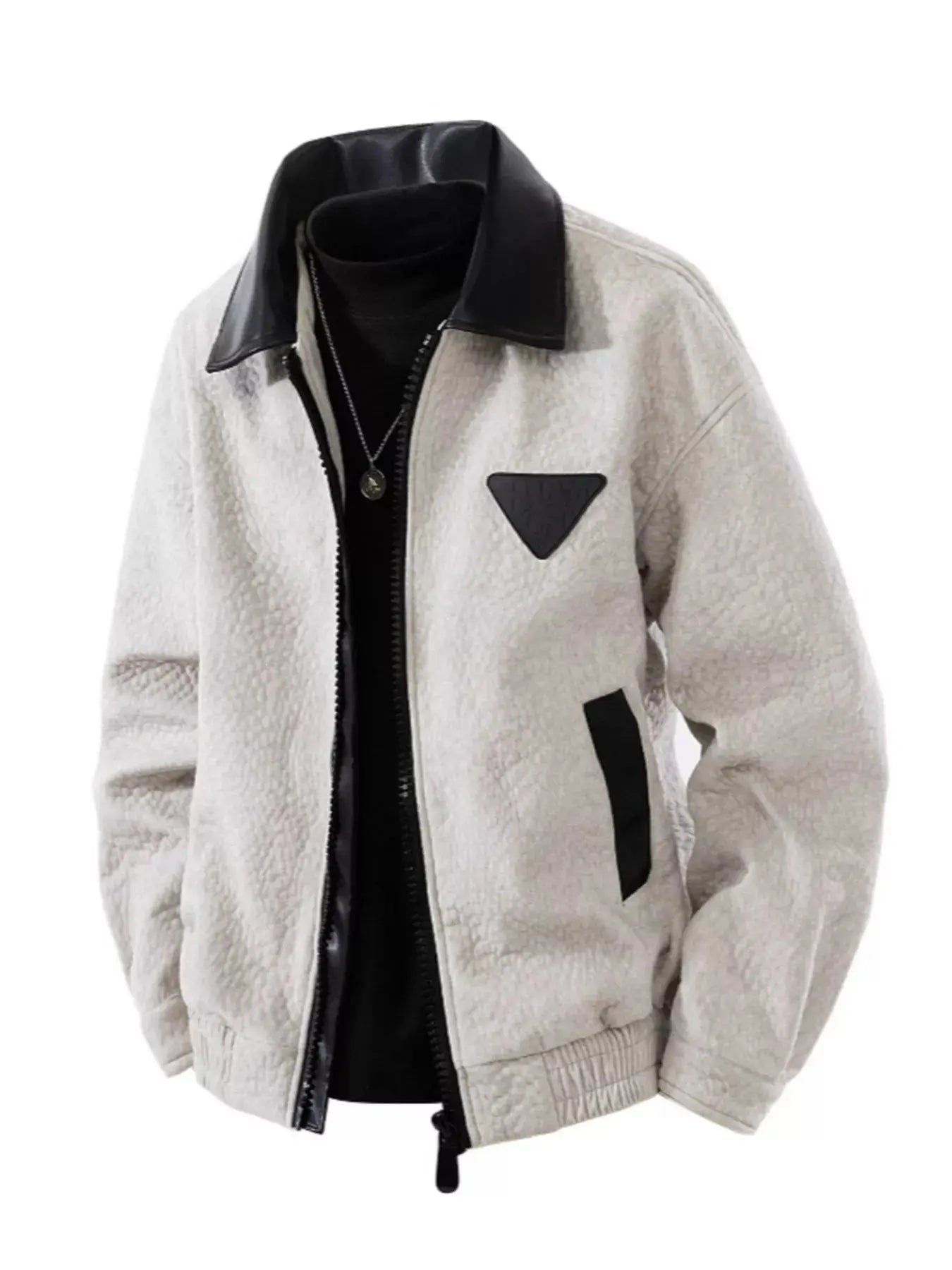 Men's Plus Size Leather Trimmed Zip Up Jacket  COOLANDBAG