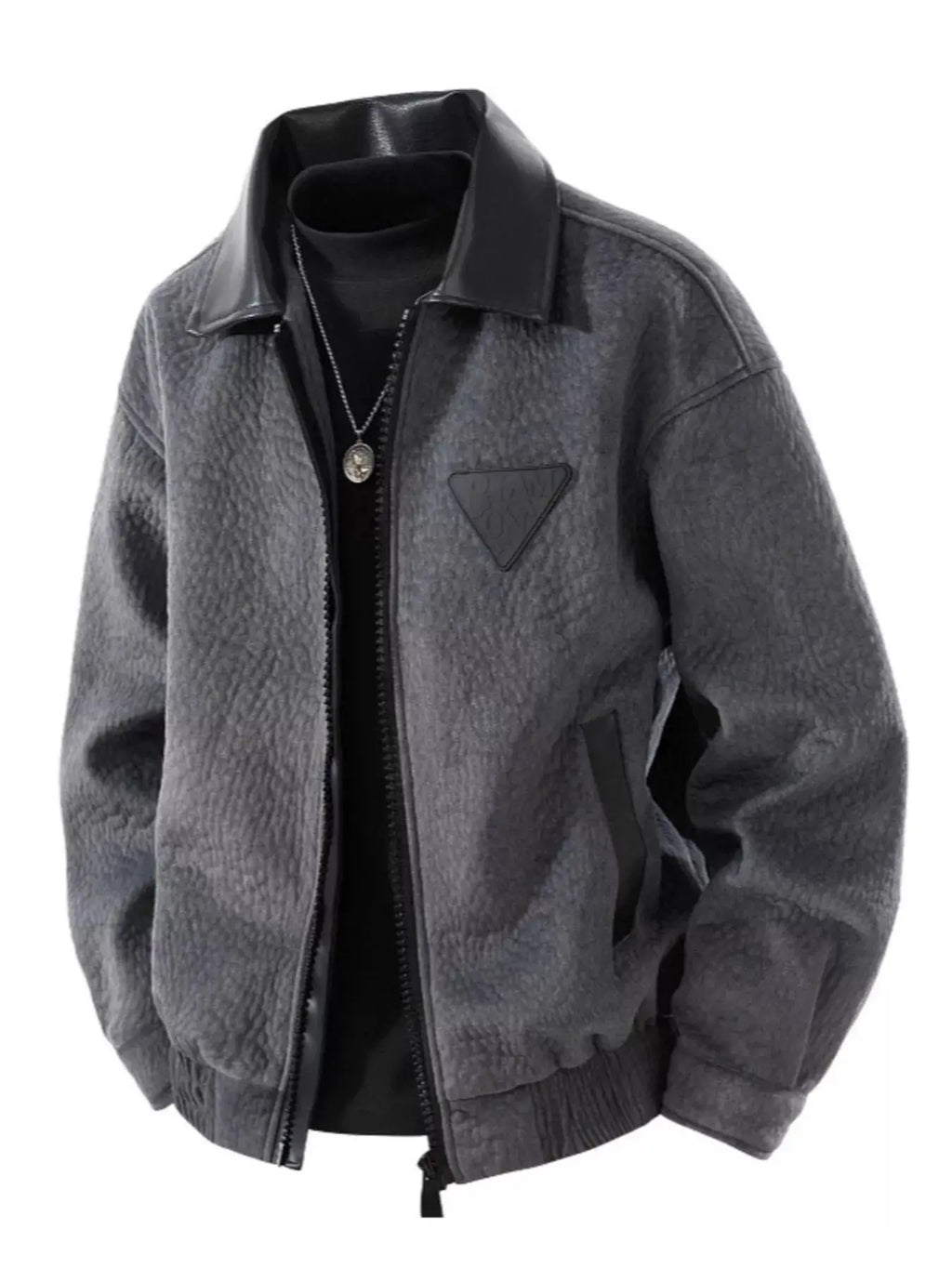 Men's Plus Size Leather Trimmed Zip Up Jacket  COOLANDBAG