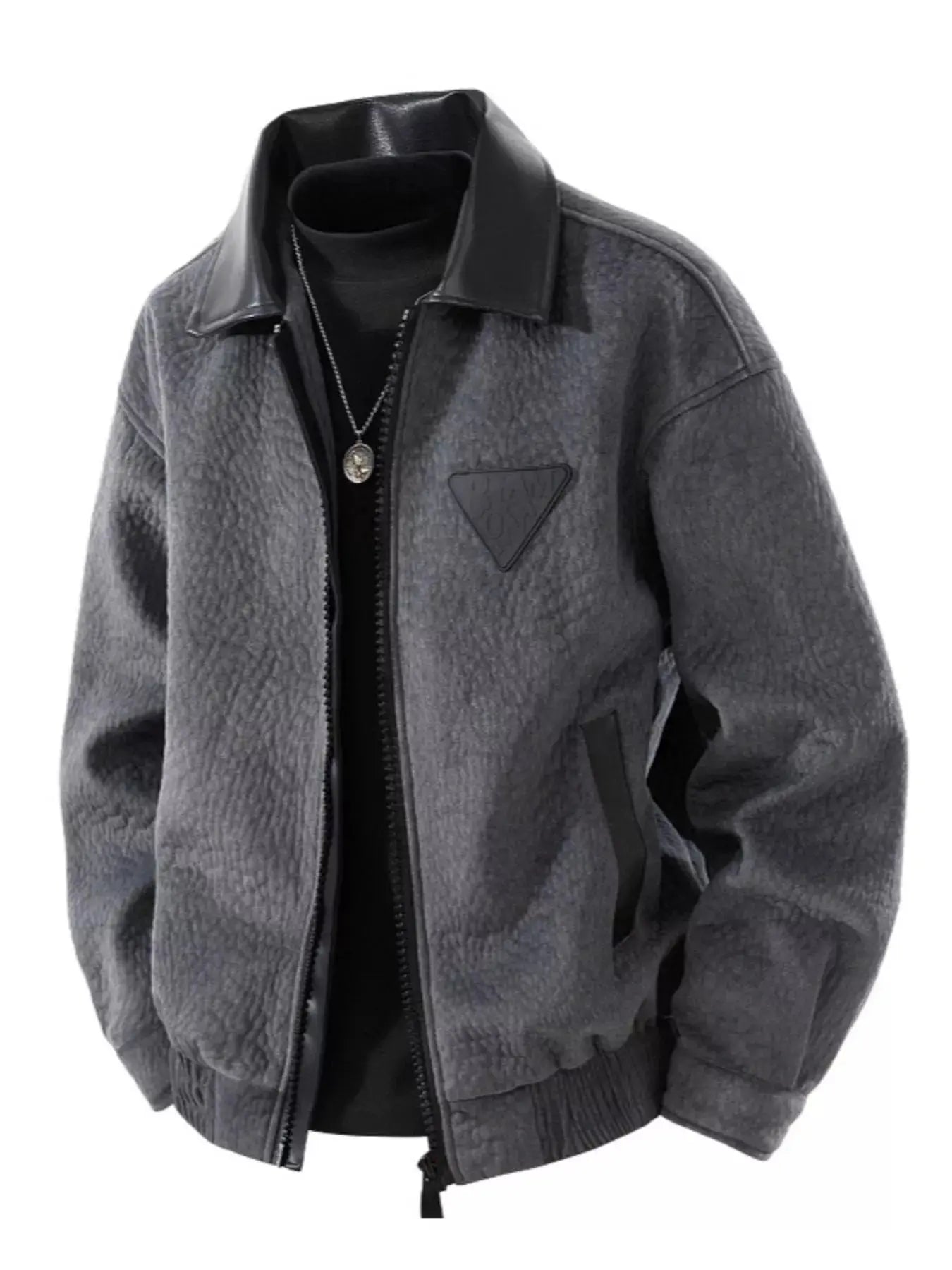 Men's Plus Size Leather Trimmed Zip Up Jacket  COOLANDBAG