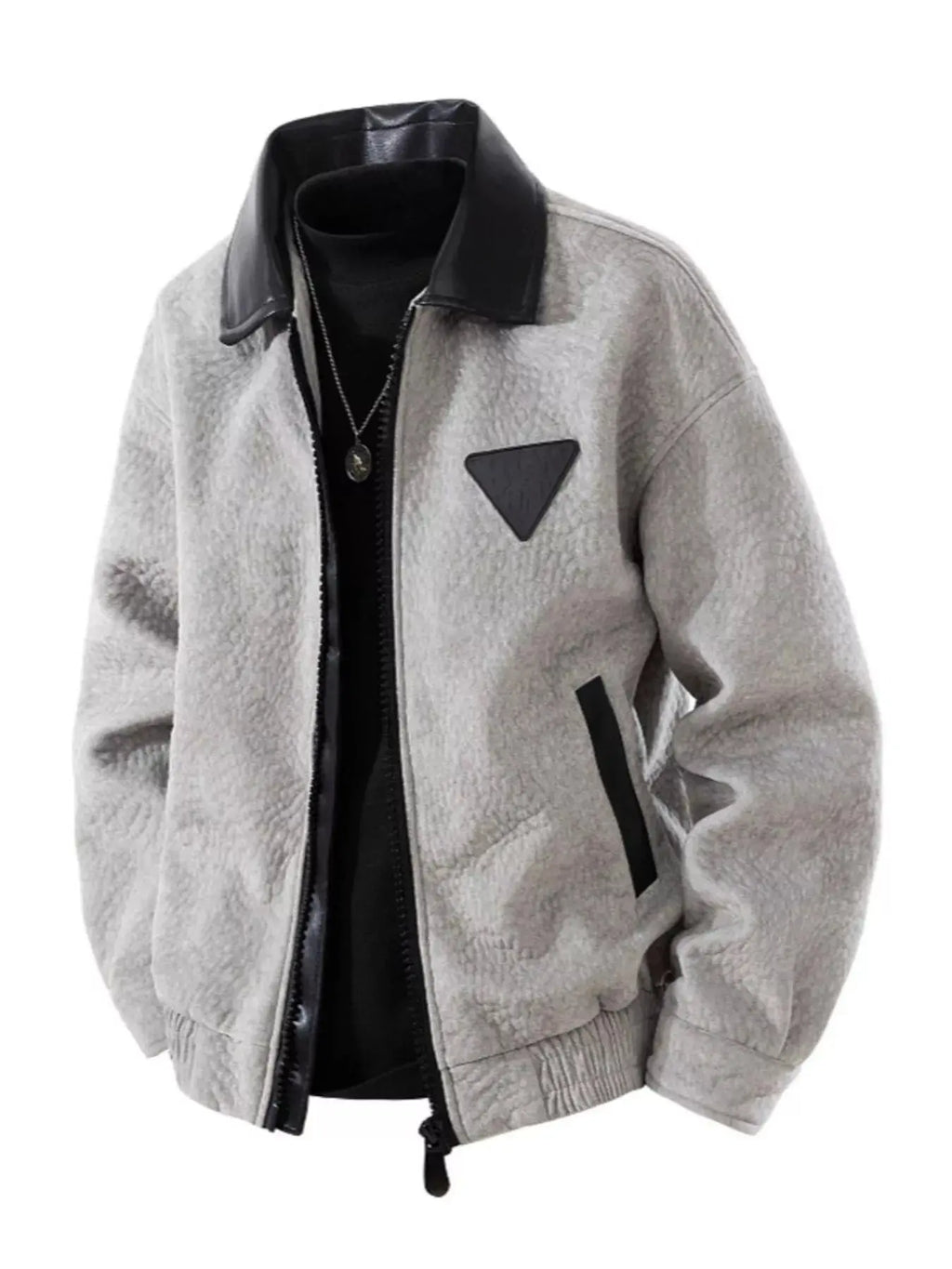 Men's Plus Size Leather Trimmed Zip Up Jacket  COOLANDBAG