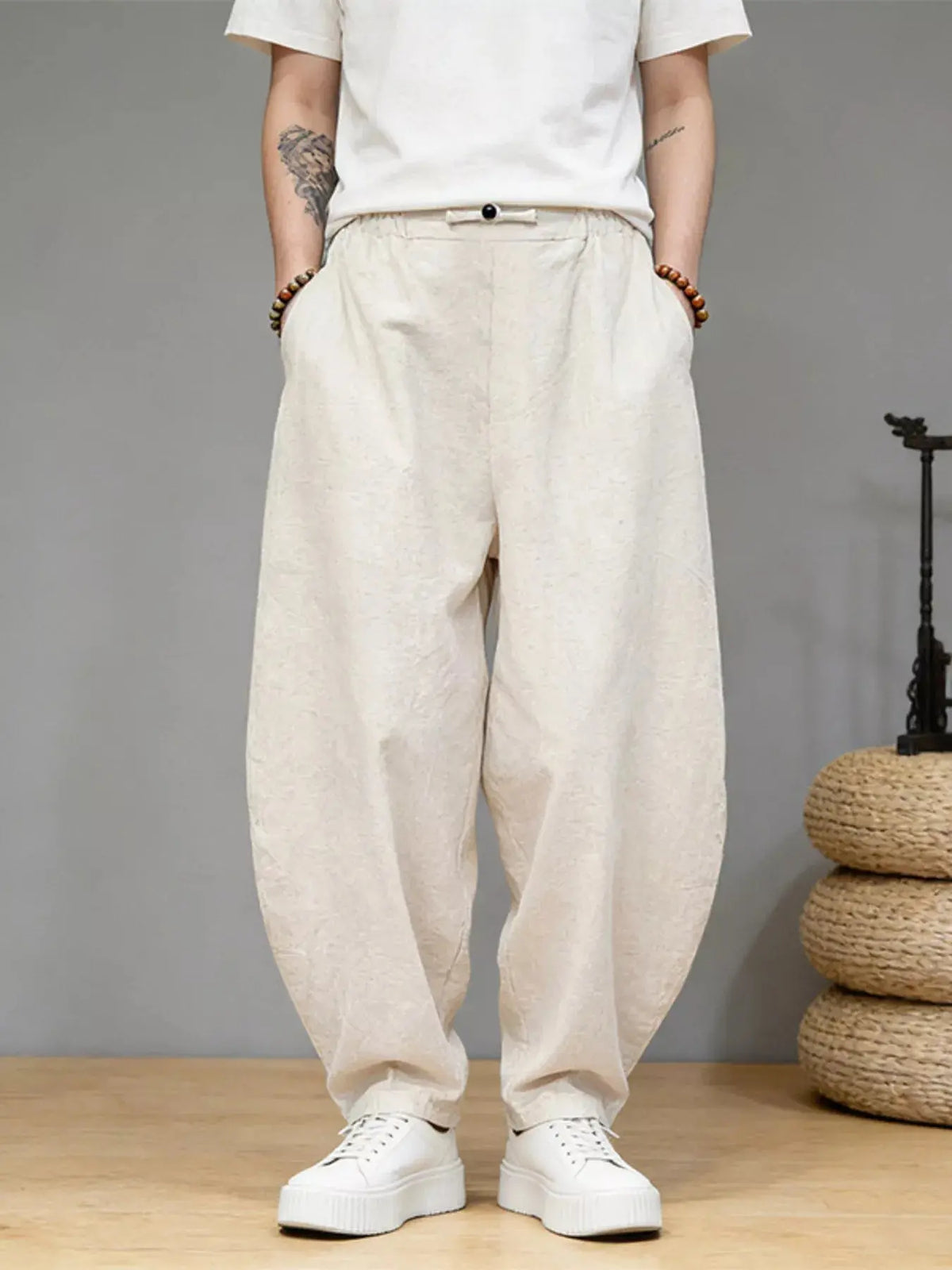 Pantalon Coupe Ample à Poches Grande Taille Homme