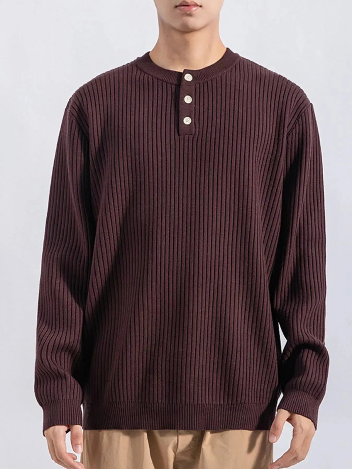 Men's Plus Size Ribbed Button Detail Knit Top  COOLANDBAG
