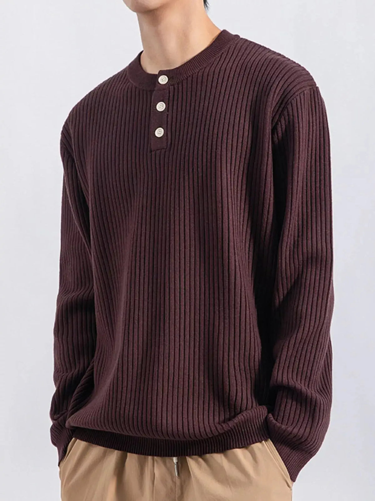Men's Plus Size Ribbed Button Detail Knit Top  COOLANDBAG