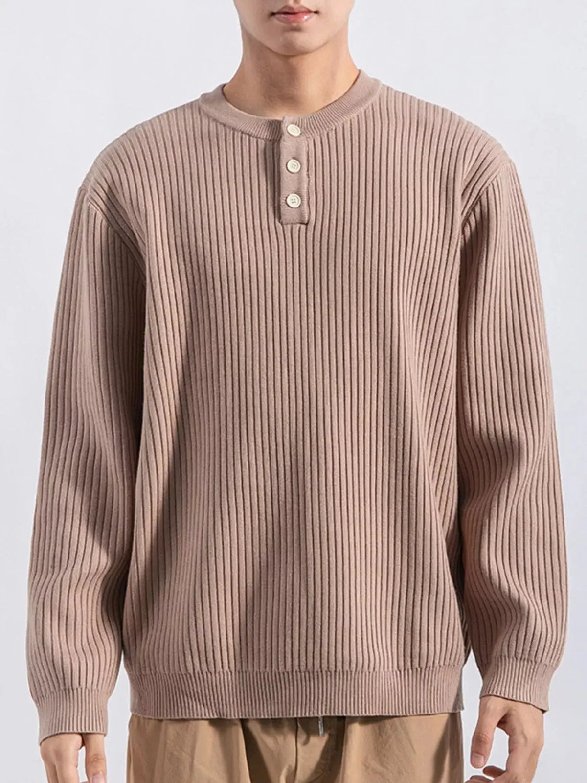 Men's Plus Size Ribbed Button Detail Knit Top  COOLANDBAG