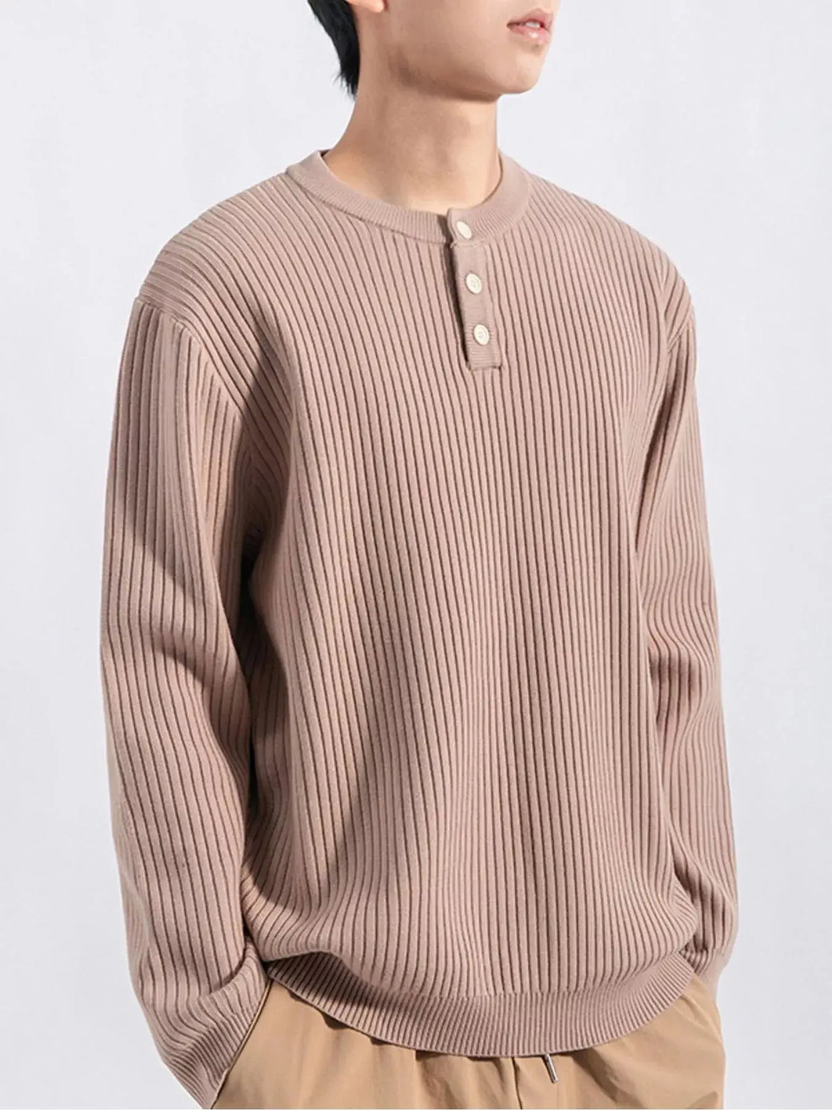 Men's Plus Size Ribbed Button Detail Knit Top  COOLANDBAG