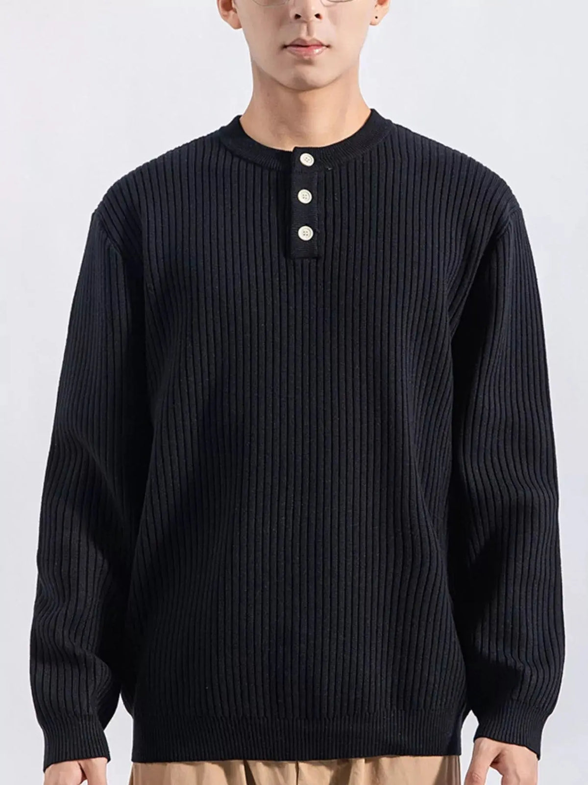 Men's Plus Size Ribbed Button Detail Knit Top  COOLANDBAG