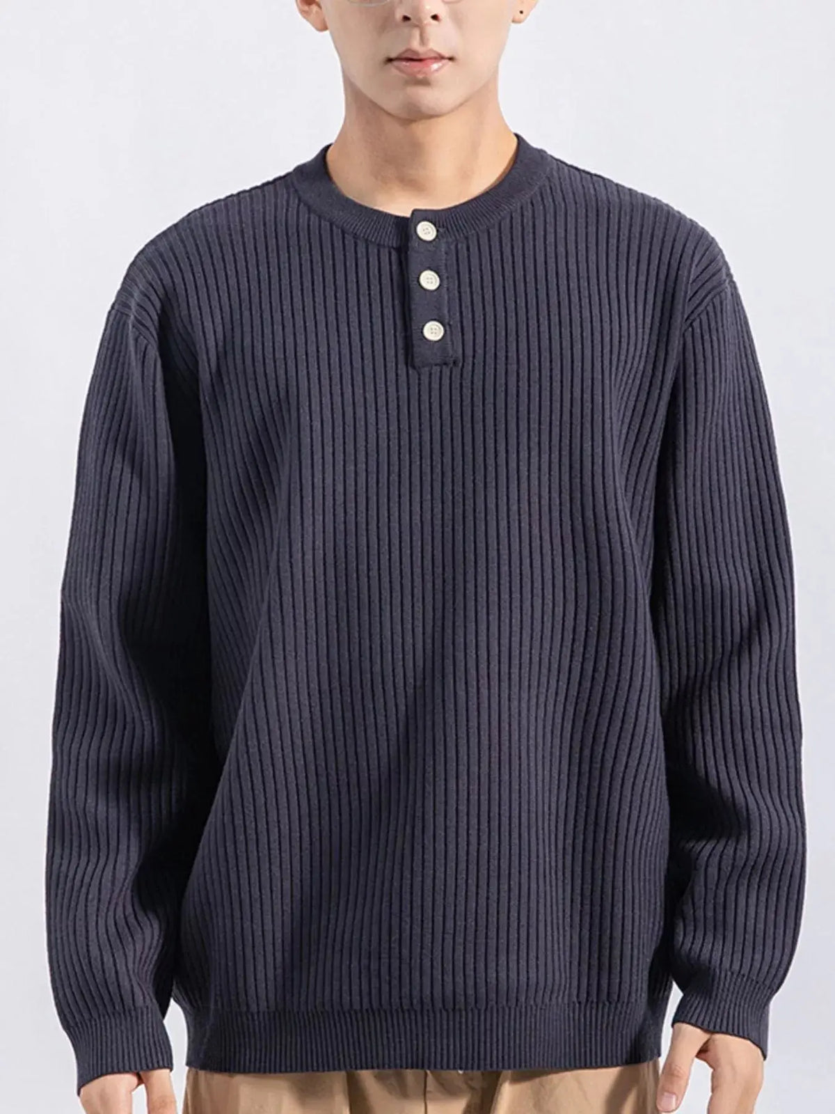 Men's Plus Size Ribbed Button Detail Knit Top  COOLANDBAG