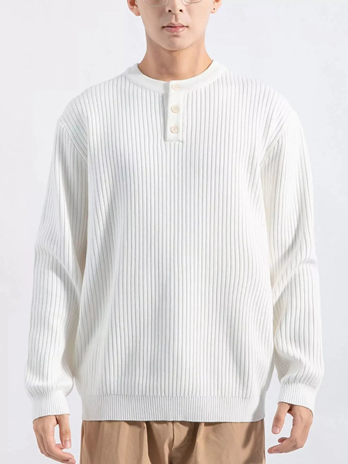 Men's Plus Size Ribbed Button Detail Knit Top  COOLANDBAG