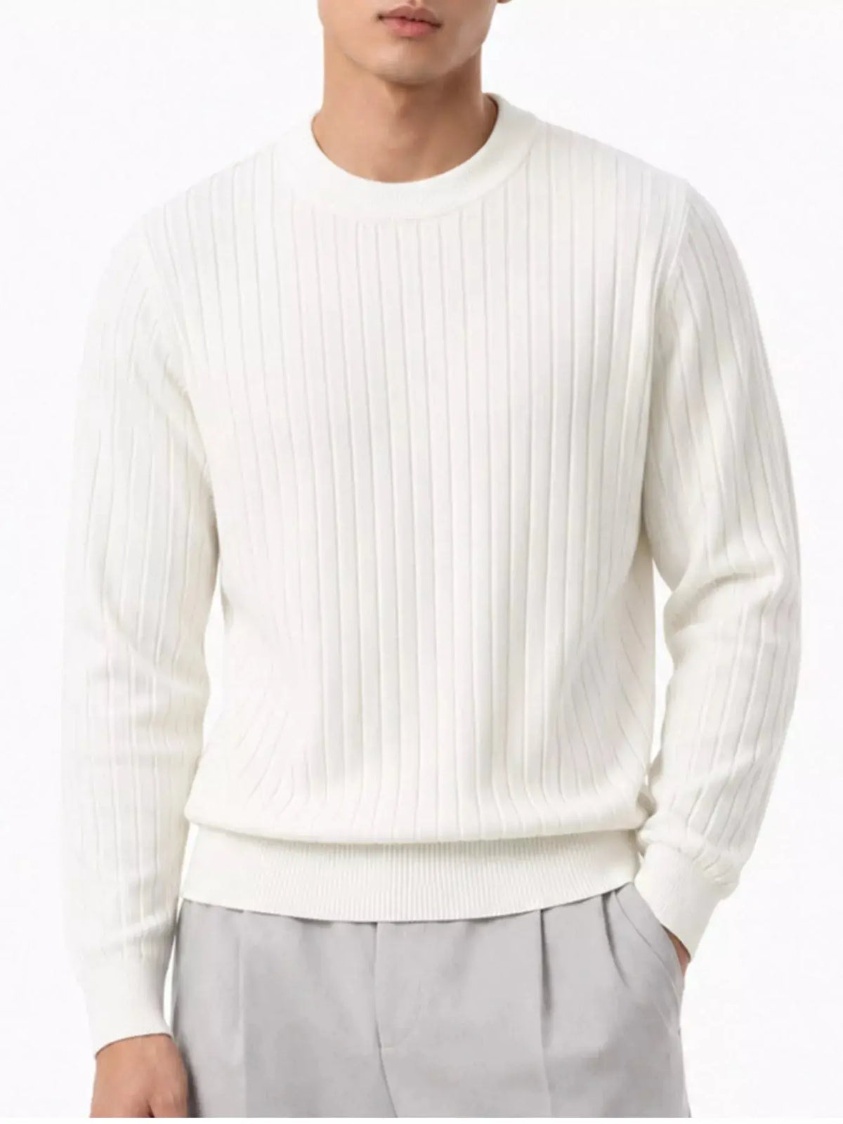 Pull Col Rond en Maille Côtelée Grande Taille Homme