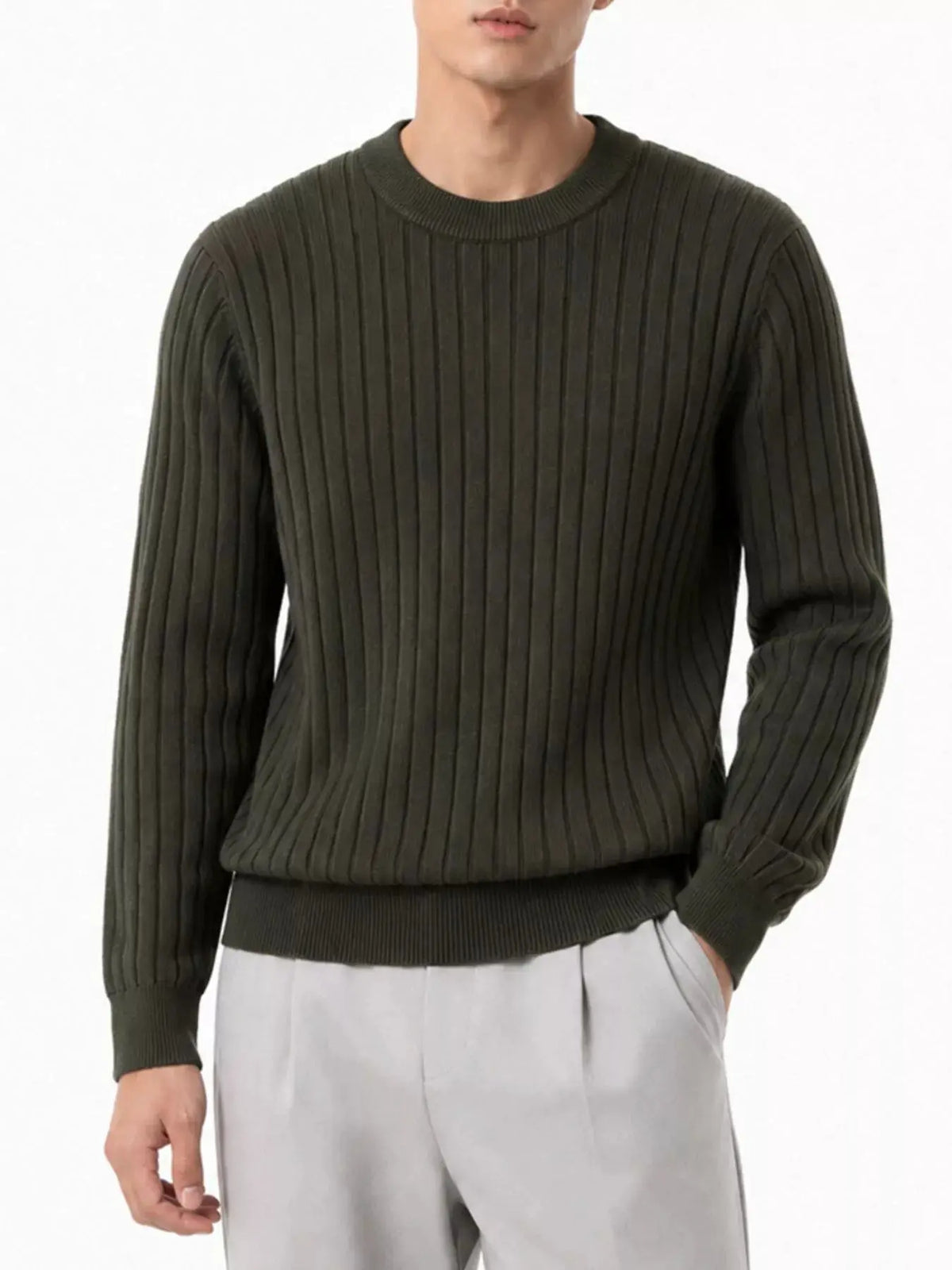 Men's Plus Size Ribbed Knit Crew Neck Sweater  COOLANDBAG